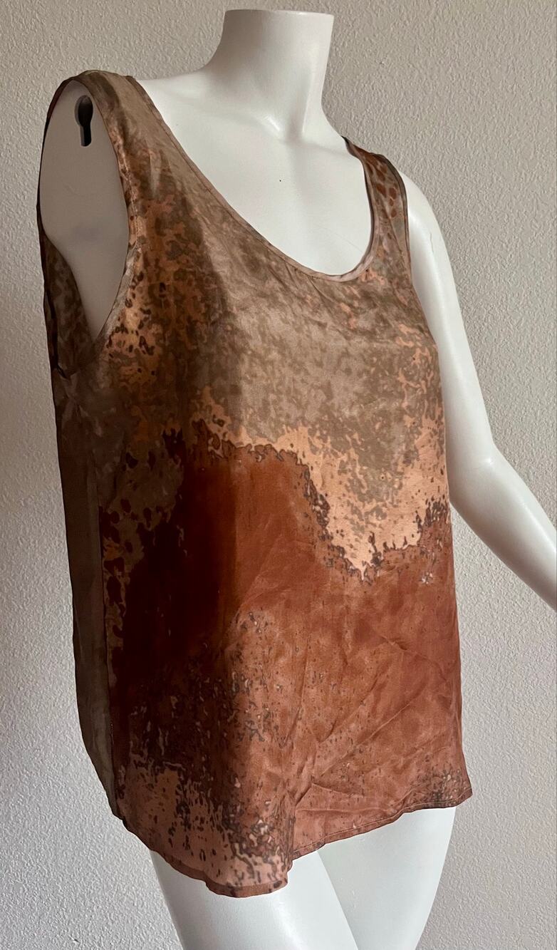 Eileen Fisher Sea Spray 100% Silk Tank Top Petite Large PL Earth Tones She’ll